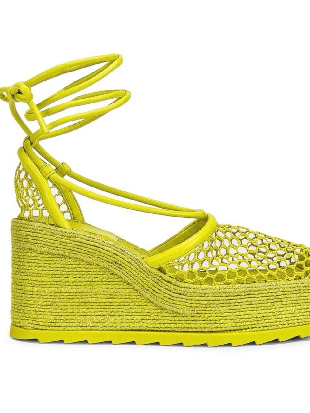 Bottega Veneta Lime Green Mesh Platform Wedge Sandals